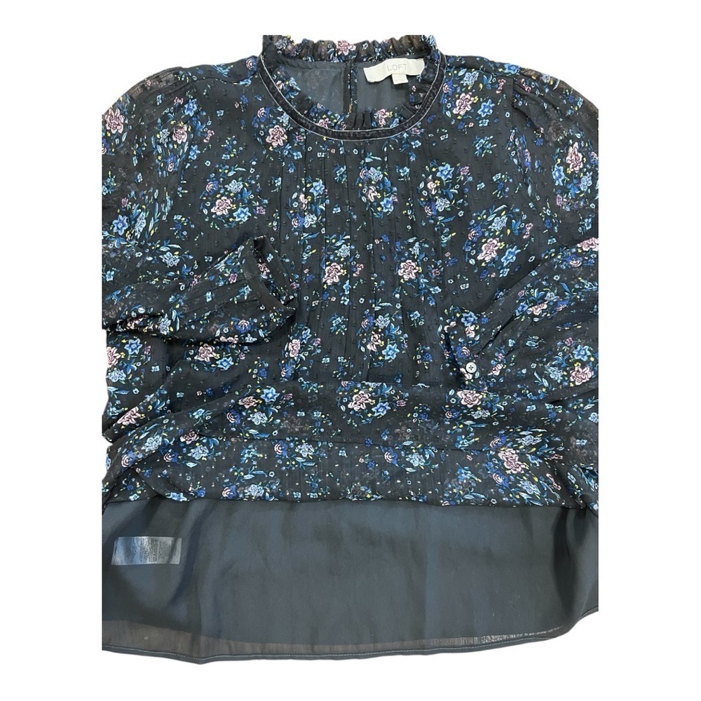LOFT Bouquet Blouse with Velvet Trim Collar Size M - Picture 12 of 14